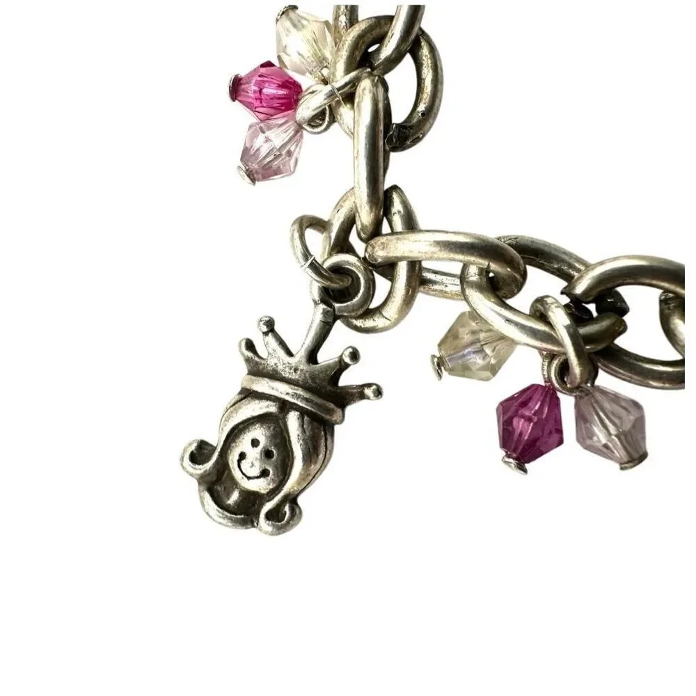 Princess Charm Bracelet Silver Pink Crystal castle  Chair heart princess